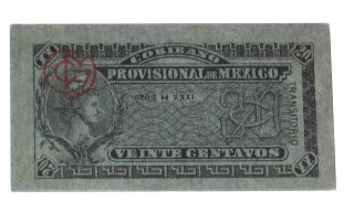Mexico Gobierno Provisional de Mexico 20 Cents Centavos Transitorio