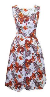 Red Orange Paisley Floral 50s Style Day Dress Peggy Size 10 New