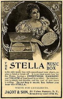 1899 Ad Jacot Son Stella Music Box Music Record Player   ORIGINAL 