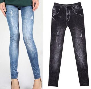 Spandex Stretch Skinny Denim Jeans Look Leggings Tights Blue Black 