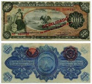   Series F 1914 Provisional Government of Mexico 100 Pesos Revalidated