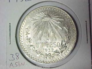 1932 Mexico Silver Peso 0.3856 Troy Ounce of Silver Uncirculated 