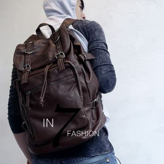 NEW Mens Brown Leather Packsack Backpack Travel Bag
