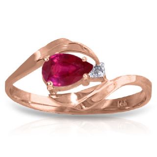   Shaped Ruby Solitaire Ring & Genuine Diamond Accent 14K Solid Gold
