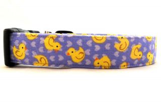 Rubber Duckies Yellow Ducks on Lilac Purple Hearts Dog Collar