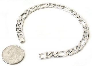   PLATINUM CLASSIC FIGARO LINK CHAIN MENS BRACELET 9 8mm or any size