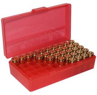   ™ 50 Round Ammo Box Pistol Flip Top CLEAR RED P50 45 29 40 45 cal