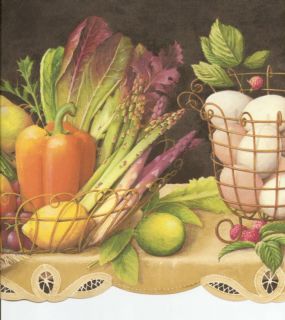 FRUIT VEGETABLES IVY ON SHELF BLK COUNTRY KITCHEN Wallpaper bordeR 