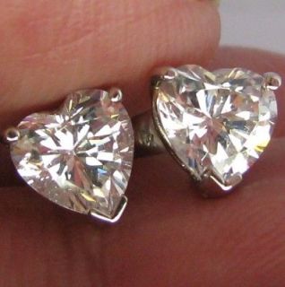   14KT Solid GOLD HEART CUT man made diamond Stud EARRINGS Screw Backs