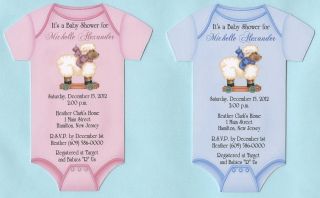   Onesie with Lambs Personalized Baby Shower Invitations with Envelopes