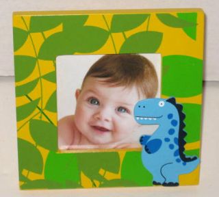 Colorful Dinosaur Square Wood Photo Frame Holds 3 Picture NEW