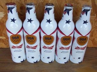   BUDWEISER BUD OLYMPIC 16OZ ALUMINUM BEER BOTTLES WITH DIFFERENT CAPS