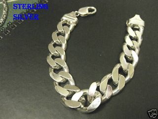 Men14mm Sterling silver curb link Bracelet Chain sz7 9