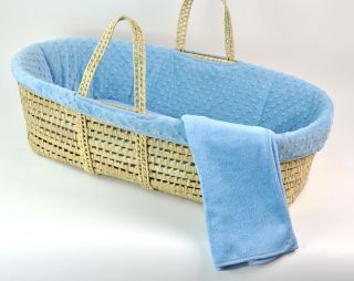 Blue Ultra Soft Dimple Moses Basket Set with matching blanket