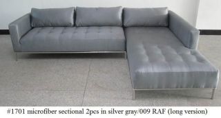 2PC Modern Microfiber tufted Sectional Sofa #1701 Silver gray (Large 