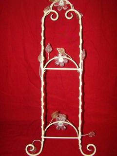 Vintage Plate Rack Picture Holder White w/ Pink Acrylic Flowers Shabby 