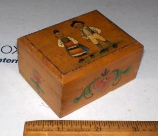 Vintage Antique Postage Stamp Dispenser Box fragrant wood handpainted 