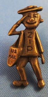 VINTAGE OLD MR ZIP BRASS PIN ZIPPY POST OFFICE MAIL MAN LETTER CARRIER 