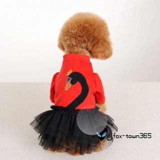Pet Dog Cloth Apparel Puppy Ruffle Tulle Skirt Dress With Cute Swan 