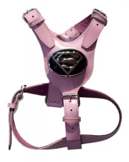 Leather Dog Harness Pink Superman Logo