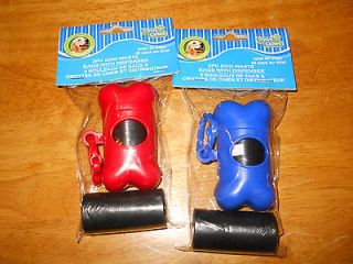 DOG WASTE DISPENSERS WITH TOTAL 80 BAGS IN ALL( BLUE & RED)HOOKS ON 