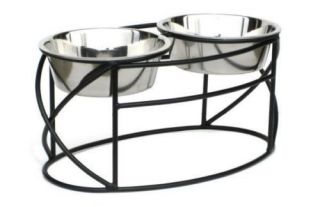 DOUBLE Elevated Raised DOG FEEDER dish bowl metal