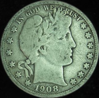 US 1908 S + 1909 + 1915 D Barber Half Dollar 3 Silver Coins VG Fine