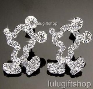DISNEY MICKEY MOUSE WHITE GOLD PLATED STUD EARRINGS USE SWAROVSKI 