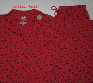 Womens Winter Pajamas Sleepwear Dog Bone Paw Print Red XS S M L XL 