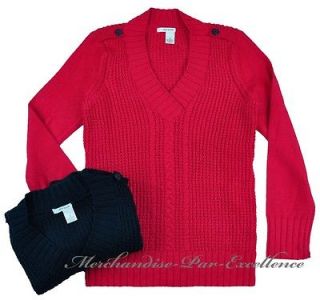 New DKNY Donna Karan New York Womens Knit Pullover V Neck SWEATER Red 