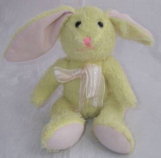 DOLLAR TREE Plush Yellow Bunny Rabbit Pink Bow Sits 5.5