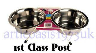 Stainless Steel Raised BLUE Double Diner   Cat Dog Food Water Bowls