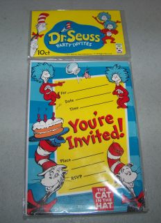 DR SEUSS Cat In The Hat PARTY INVITATIONS Cards w/ Envelopes ~ NEW