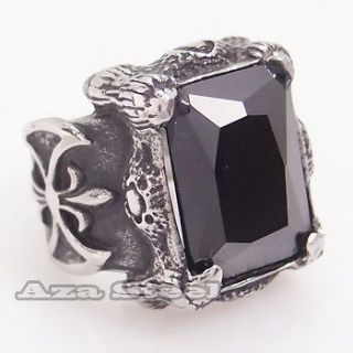   Silver Dragon Claw Black Onyx Biker Stainless Steel Ring Size 10, 11