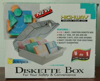 Highway 4 in 1 Diskette Box Lock Divider 3.5 Disk Zip Mo Md Holds 