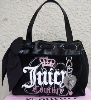 NWT Juicy Couture Pink Glitter Crown Daydreamer Black Velour Bag Bling 