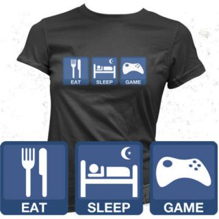 Eat Sleep Game Girls Black T Shirt DSi 3DS XBOX 360 PS3