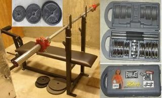 EXERCISE BENCH WITH LAT PULL  DOWN LIFTING BAR 5 SETS WEIGHT PLATES 