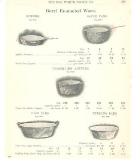 1902 Beryl Enamelware Spider Pan Antique Catalog Ad