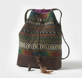   Tribal Backpack Bag with Feathers Drawstring Closure Native American