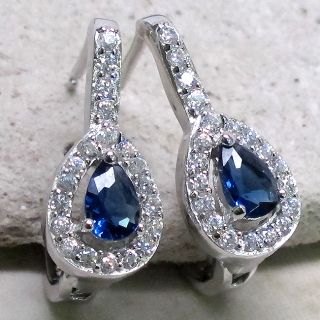 CHARMING 1 CT SAPPHIRE 925 STERLING SILVER FRENCH CLIP EARRINGS