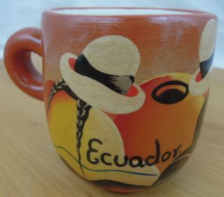 Ecuador South American Pottery Coffee Cup Hand Painted Panama Hat 
