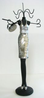   SILVER SEQUIN DRESSED LADY FIGURE JEWELRY STAND ITALIAN DESIGNS NEW