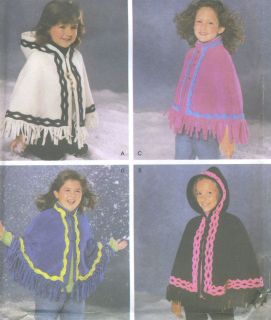 Childs Girls Fleece Poncho Sewing Pattern Hood Collar Options 