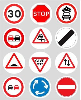 12 road signs rice paper edible CUPCAKE TOPPERS PRECUT Traffic Sign 