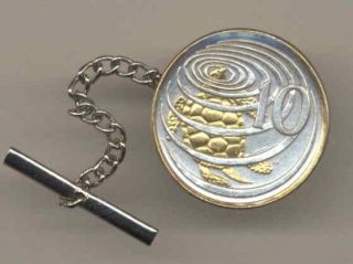   Islands 10 Cent Turtle Tie Tacks 2 Toned Gold on Silver Coin Jewelry