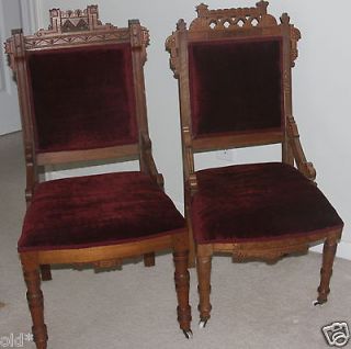 Stunning Antique Victorian Eastlake Walnut Parlor Chairs Circa 1870 