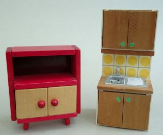 Dollhouse Furniture Kitchen Sink Lundby Cabinet Sweden & Cupboard 