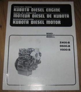   Model Z400 B D600 B V800 B Diesel Engine Operators Owners Manual