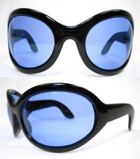 BIG Gothic GOTH INDUSTRIAL Bug Eye Bugeye Bono WRAP Sunglasses Blue